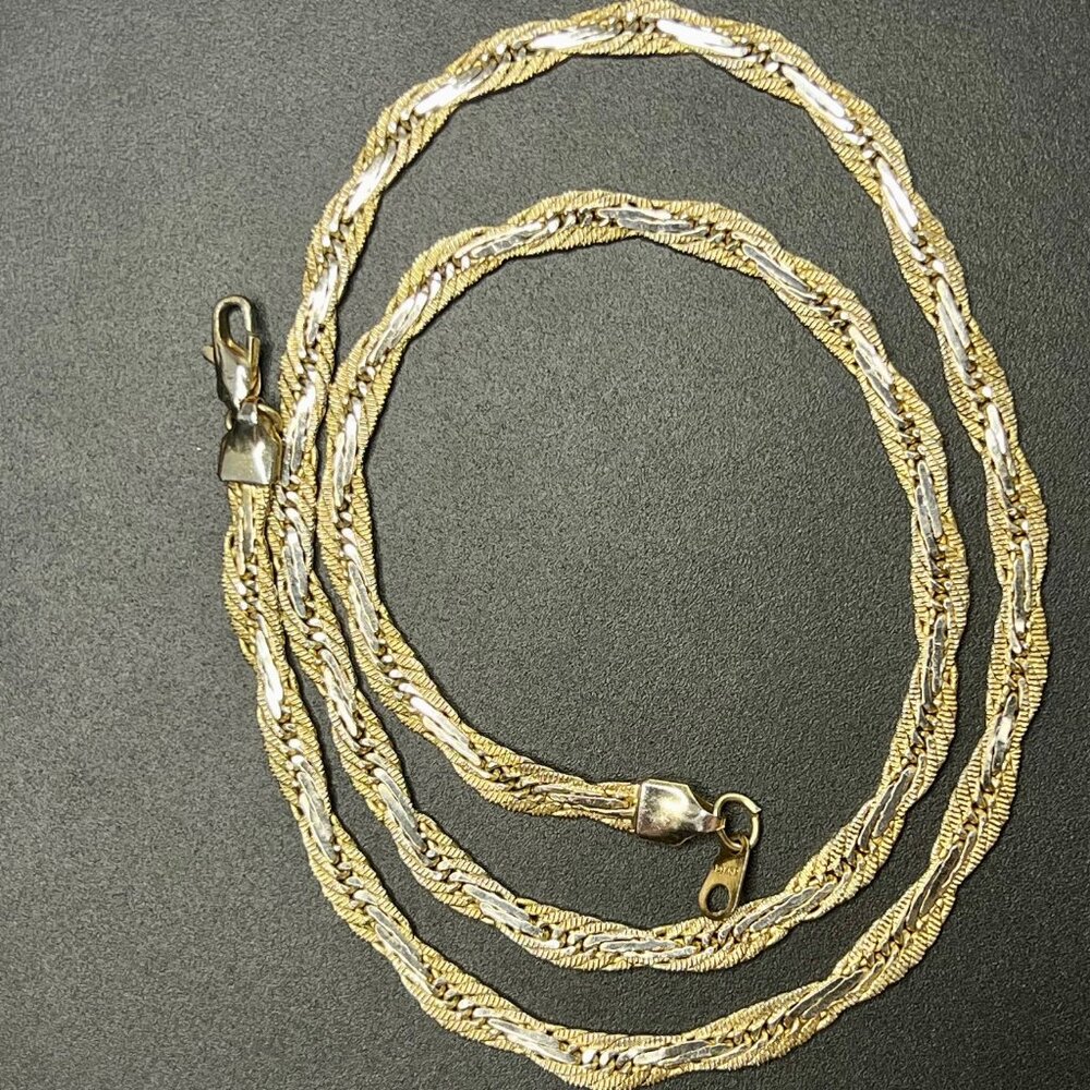 14kt GP - Gold and Silvertone Necklace, Interweave, Textured, Lobster Clasp